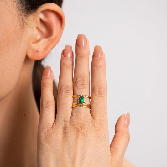 Gold & Green Ring - Zodiaque Jewellery